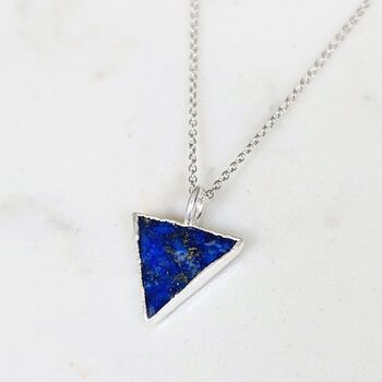 The Triangle Lapis Lazuli Gemstone Necklace, Silver, 3 of 6