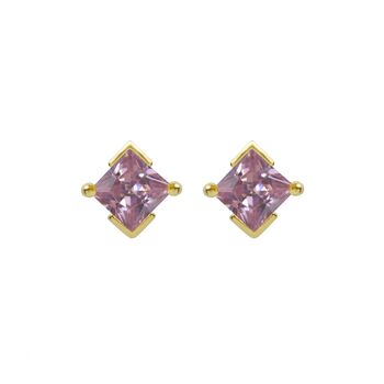 Yellow Gold Princess Cut Birthstone Earrings October Pink Tourmaline, 2 of 5