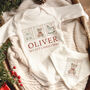 Personalised ‘My First Christmas’ Vintage Toy Stamp Sleepsuit, thumbnail 1 of 5