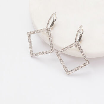 Silver Colour Crystal Encrusted Square Drop Earrings, 3 of 3