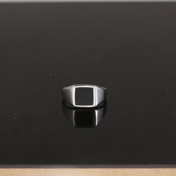 Square Signet Onyx Ring Polished Steel Ring For Men, 4 of 12
