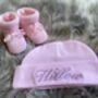 Personalised Newborn Hat, Bib And Booties Gift Set, thumbnail 3 of 8