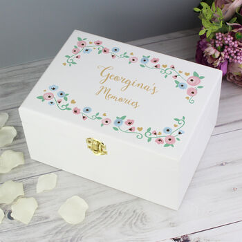 Personalised Fairytale Floral White Wooden Keepsake Box, 9 of 11