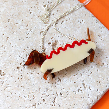 Dachshund Hot Dog Costume Perspex Halloween Necklace, 4 of 4