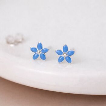 Sterling Silver Blue Forget Me Not Micro Stud Earrings – 4mm, 3 of 5