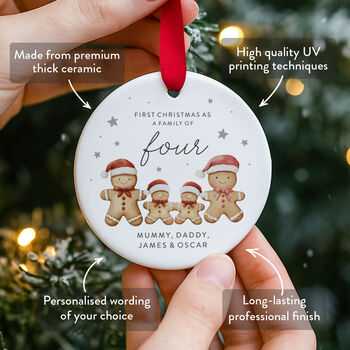 First Christmas Family Of Four Ornament Personalised Names, 2 of 7
