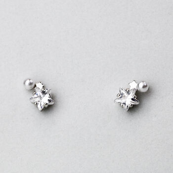 Sterling Silver Crystal And Pearl Star Stud, 7 of 9