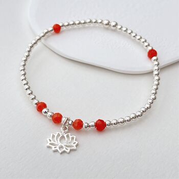 Artesia Orange Agate Sterling Silver Lotus Bracelet, 2 of 7