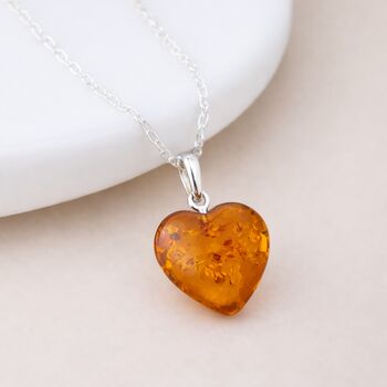 Personalised Sterling Silver Baltic Amber Heart Pendant Necklace, 4 of 8