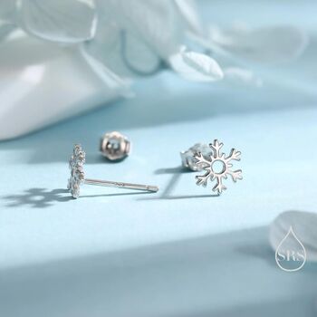 Sterling Silver Tiny Snowflake Stud Earrings, 3 of 12