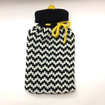 Charcoal And White Zig Zag Knitted Hot Water Bottle, 2 of 4