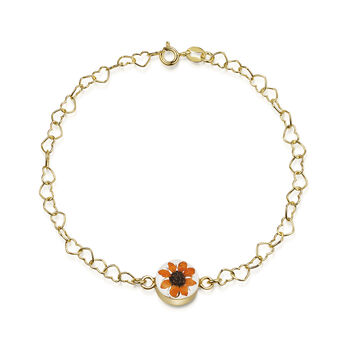 Real Flower Heart Chain 18ct Gold Plated Silver Bracelet – 11 Floral Styles, 11 of 12