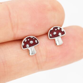 Mushroom Stud Earrings In Sterling Silver, 2 of 9