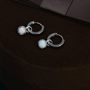 Sterling Silver Dangling White Opal Hoop Earrings, 7 of 11