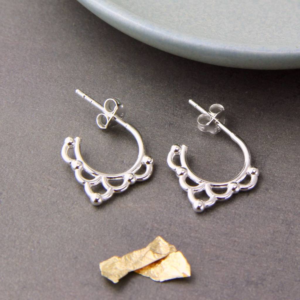 Sterling Silver Ornamental Hoop Stud Earrings By Gaamaa ...