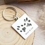 Stainless Steel Personalised Square Keyring With Paw Prints, thumbnail 3 of 6