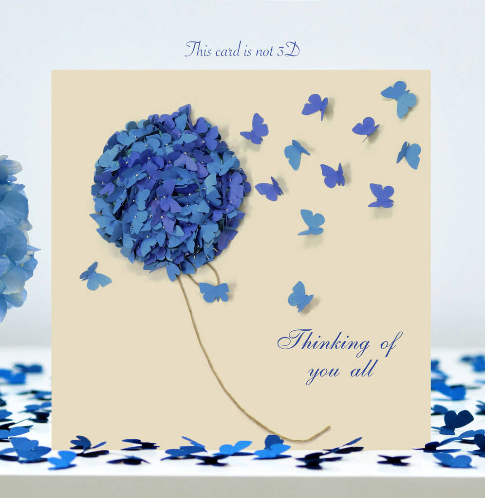 Thinking Of You All Butterfly Blue Hydrangea Card, 1 of 12