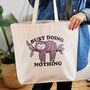 Busy Doing Nothing Cotton Canvas Sloth Design Tote Bag, thumbnail 1 of 3