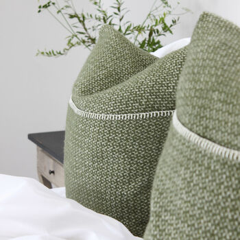 Olive And Cream Woven Wool Cushion, 2 of 4