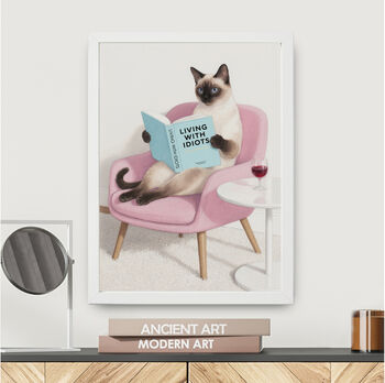 Your Own Cat Reading Book Wall Art Print | Customise Colours And Book Title, 3 of 4