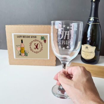 Personalised 50th Birthday Engraved Wine Glass Gift, 2 of 9