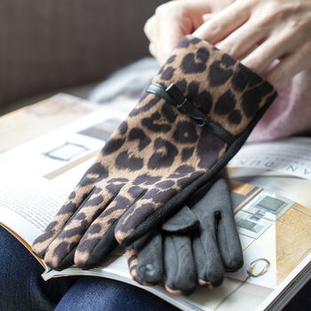 Leopards Suede Soft Fleece Lining Touch Screen Gloves, 2 of 8