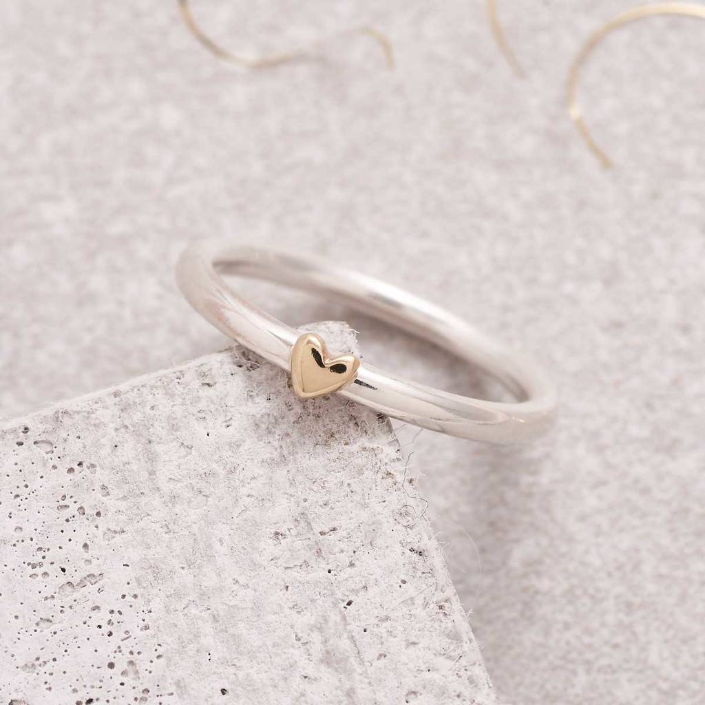 Silver Slim Stacking Ring With Gold Heart Or Star By Scarlett Off The ...