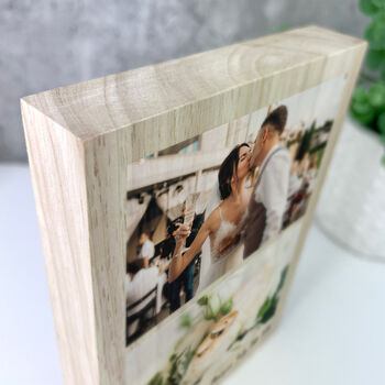 Personalised Freestanding Two Photos Giant Wooden Block 21cm X 15cm Portrait, 4 of 5