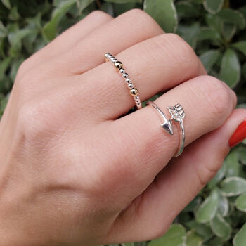 Mixed Metal Sterling Silver 925 Stacking Stretch Bead Ring, 8 of 10