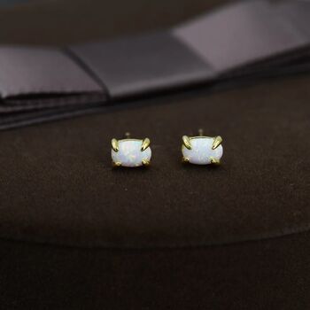 White Opal Oval Stud Earrings In Sterling Silver, 4 of 12