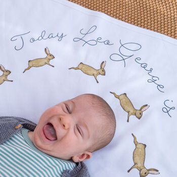 Personalised Bunny Rabbit Baby Milestone Blanket, 2 of 10