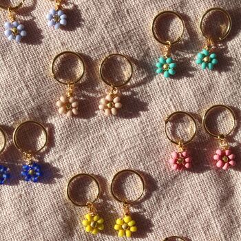 Daisy Beaded Earrings On Gold Plated Hoops, 5 of 12