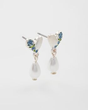 Forget Me Not Heart And Pearl Earrings Silver, 2 of 9