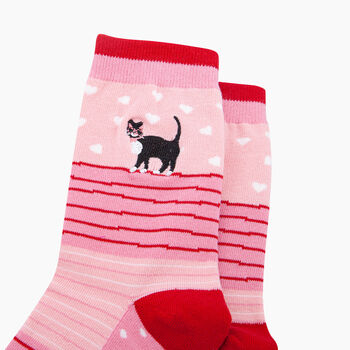 Embroidered Cat Combed Cotton Socks In Pink, 2 of 4