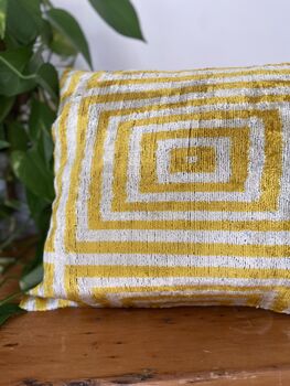 Velvet Mustard Yellow And Beige Cushion Cover, 7 of 8