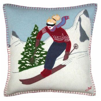 Alpine Skiing Girl Cushion, 2 of 4