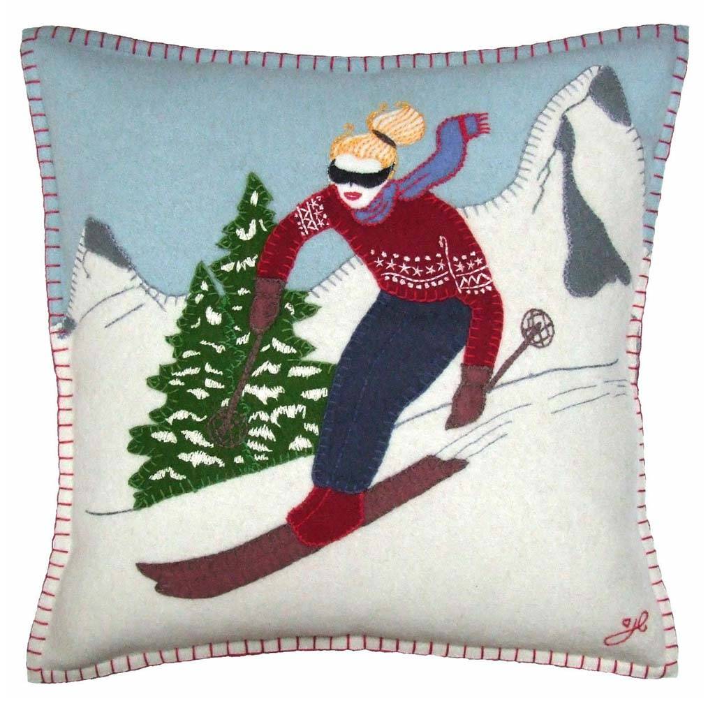Alpine Skiing Girl Cushion By Jan Constantine