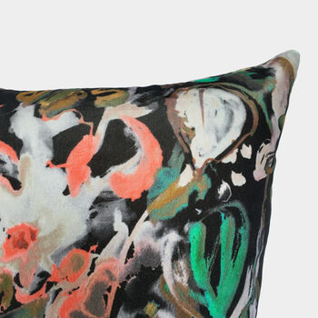 Abstract Floral Velvet Cushion, Black, 3 of 5