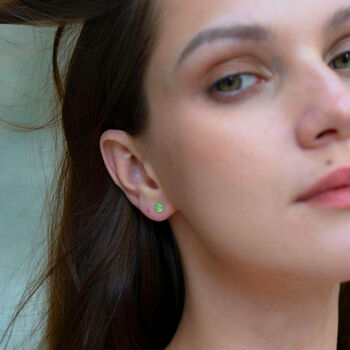 Sterling Silver Glittering Green Stud Earring, 4 of 4