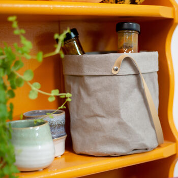 Grey Hanging Paper And Leather Planter Or Storage Bag, 5 of 11