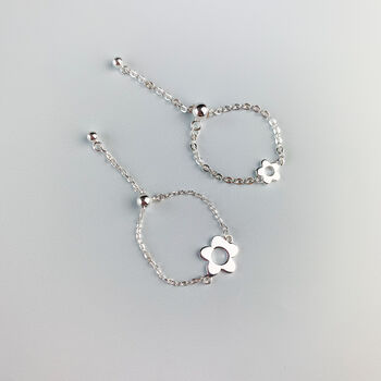 Sterling Silver Flower Adjustable Chain Ring, 2 of 3