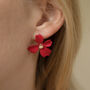 Red Hand Painted Flower Shaped Stud Earrings, thumbnail 2 of 3