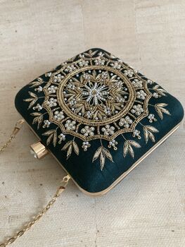 Emerald Green Mandala Design Square Clutch Bag, 7 of 10