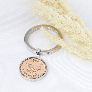80th Birthday 1944 Farthing Coin Keyring, 2 of 9