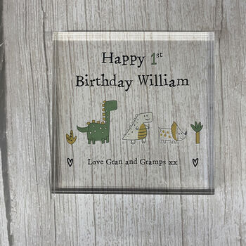 Personalised Birthday Acrylic Block Dinosaur Design, 3 of 6