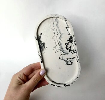 White Monochrome Marbled Abstract Curved Trinket Tray, 4 of 5