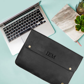 Personalised Black Leather Oslo Macbook Sleeve/Case, 6 of 8
