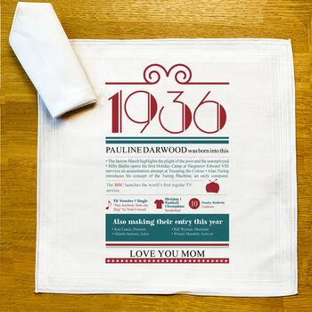 Personalised 90th Birthday Gift 1936 Handkerchief Pair, 5 of 12
