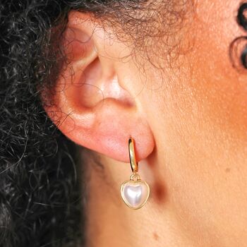 Pearl Heart Drop Earrings In Gold, 2 of 3