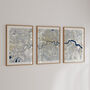Personalised Triptych Map Prints With Metallic Leaf, thumbnail 4 of 4
